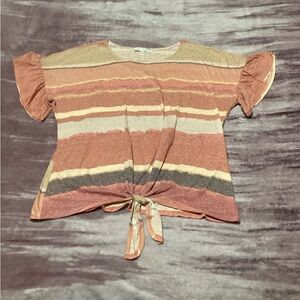 Rustic Striped Tie-Front Blouse